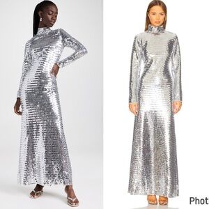 Simon Miller Sequin Sculpty Dress Silver Maxi Long Sleeve Size 0